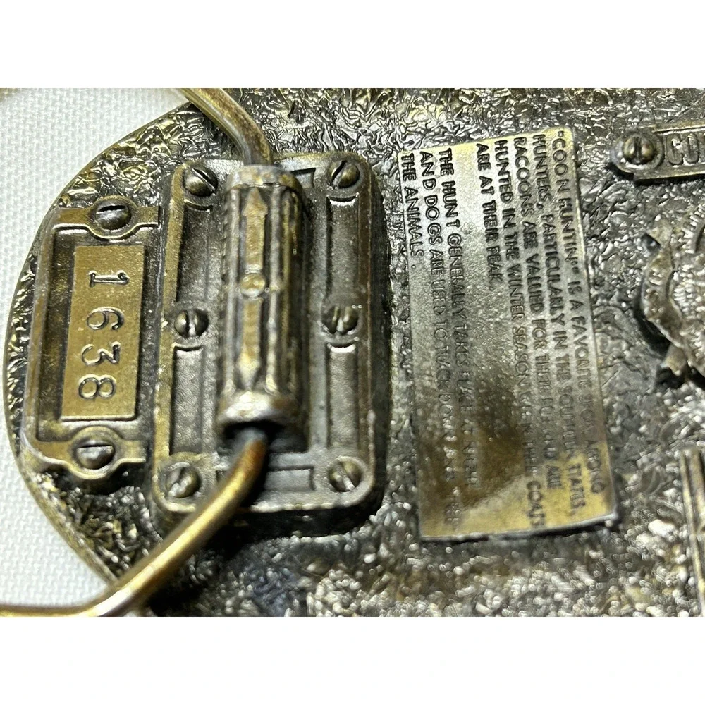 Vintage Coon Hunting Raccoon Belt Buckle Brass The Great American Buckle Co USA